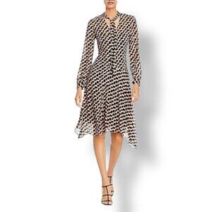 Theory Linden Printed knee length Dress Women's Size 6 High neck Tie Neck  NWTS